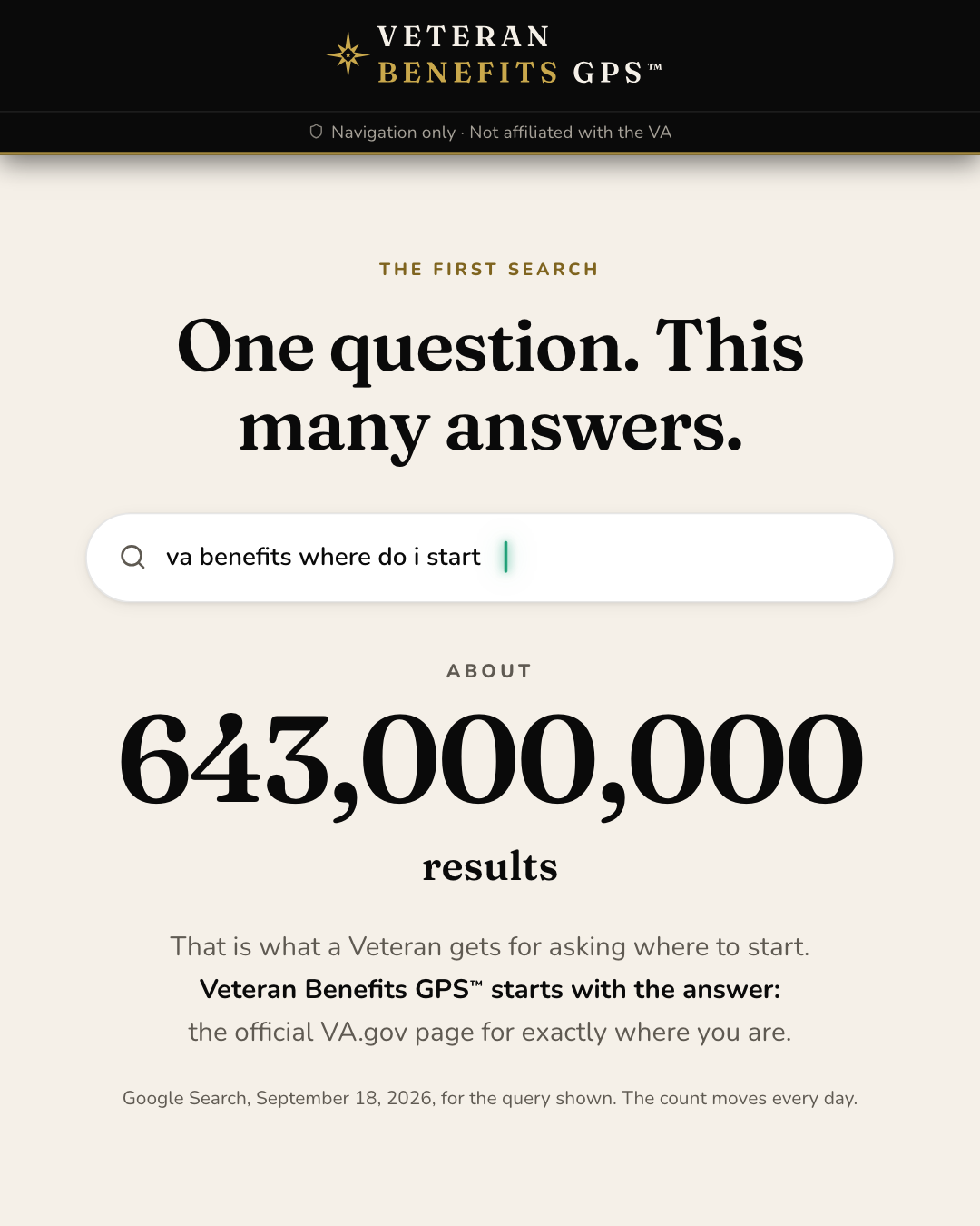 Launch post: the search 'va benefits where do i start' returns about 643,000,000 results